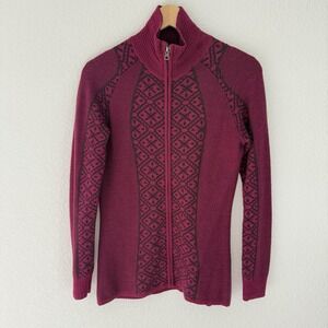 Smartwool Full Zip Sweater Womens Medium Magenta Geometric Print Ski